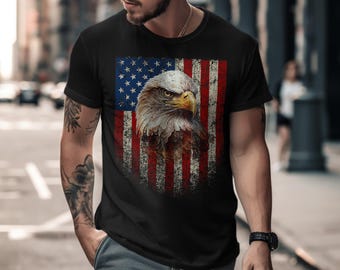 Patriotic Bald Eagle T-Shirt: Distressed USA Flag Graphic