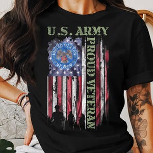 US Army Proud Veteran T-Shirt: American Flag, Military Patriotic Design