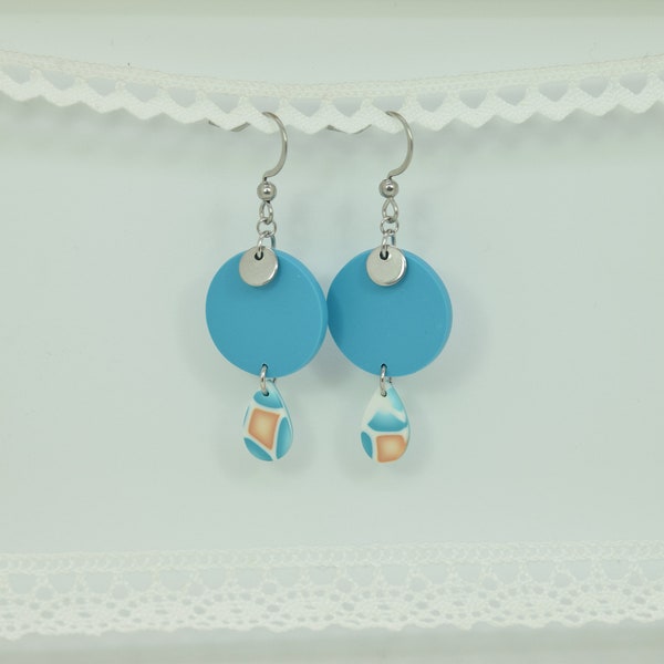 Boucles d'oreilles rondes en fimo (Pate polymère)