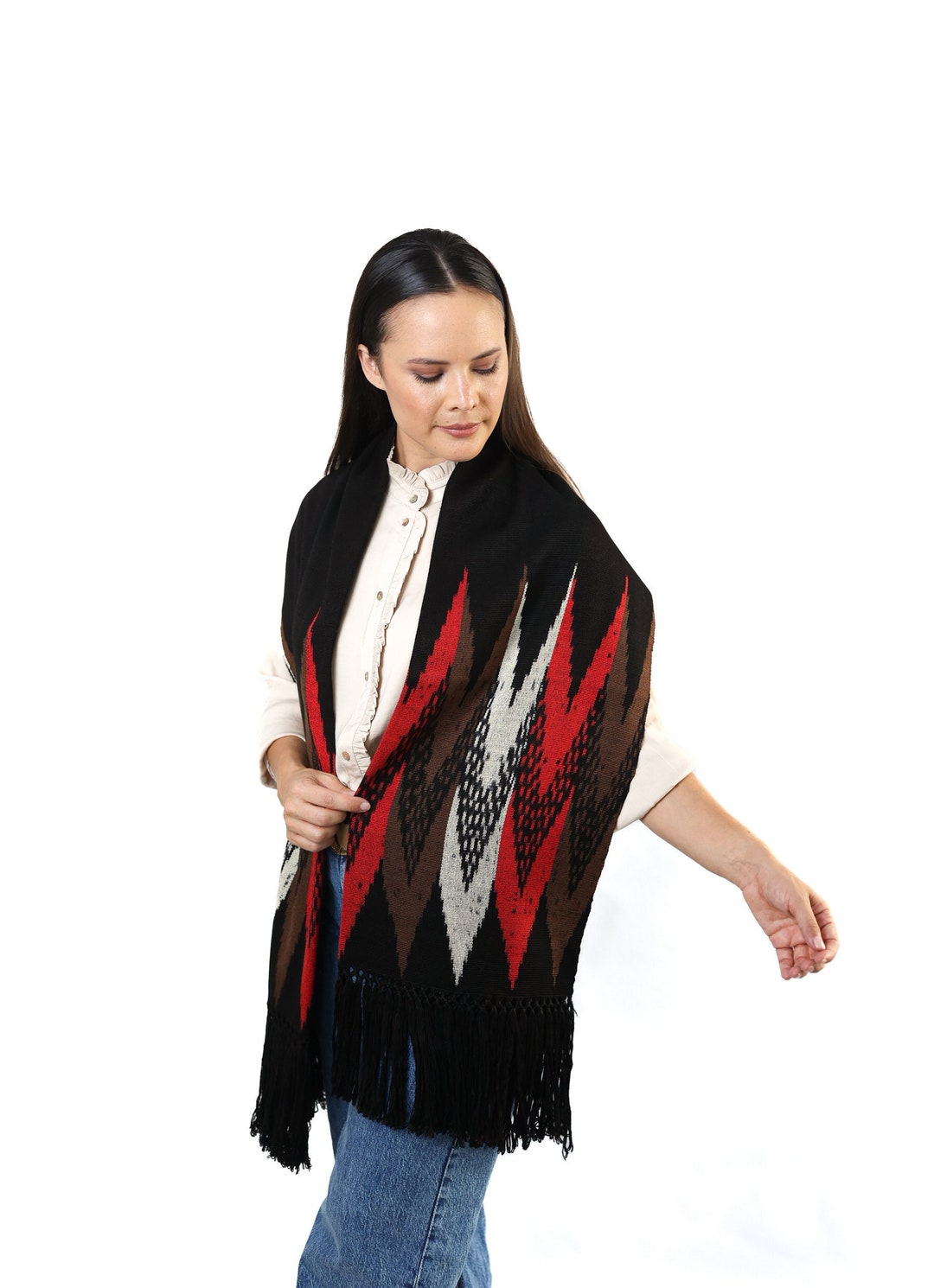 BLACK IKAT SHAWL OUTER 2IN1