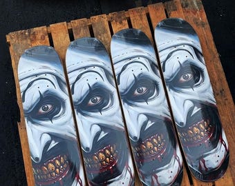 Dope AF Skateboards - Terrifier deck, Art the clown, horror, skateboard