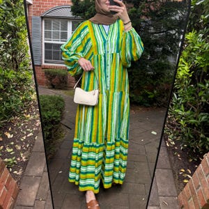 Women&#39;s Multi-Color Green Printed Long Sleeve Maxi Dress Cotton Maxi Turkish Dress Modest Women&#39;s Long Sleeve Summer Dress #8