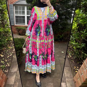 Women&#39;s Multi-Color Pink Ethnic Printed Long Sleeve Maxi Dress Cotton Maxi Turkish Dress Modest Women&#39;s Long Sleeve Summer Dress #11
