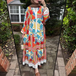 Women&#39;s Multi-Color Printed Long Sleeve Maxi Dress Cotton Maxi Turkish Dress Modest Women&#39;s Long Sleeve Summer Dress #4
