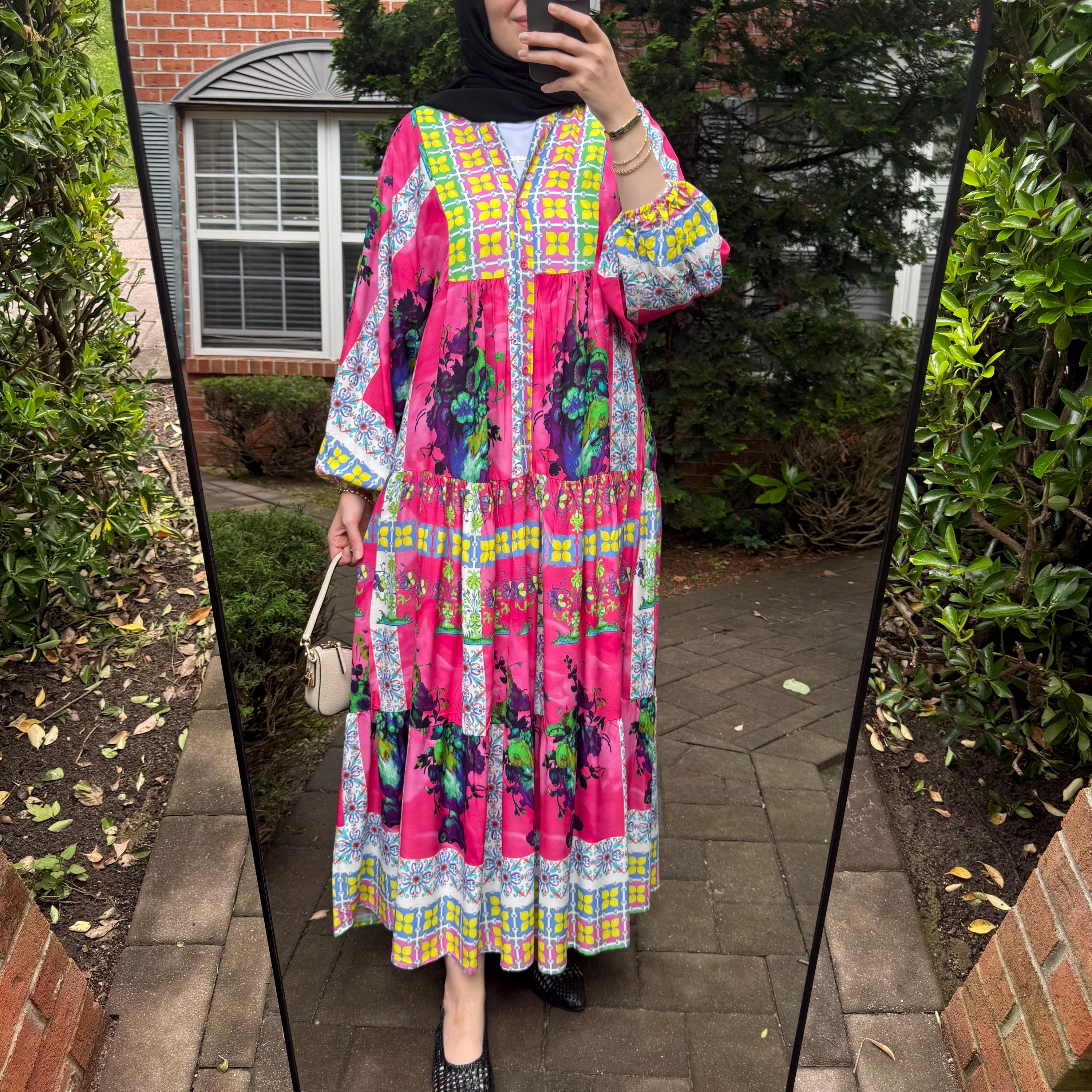 chinese dress ladies Youllyuu Women Long Sleeve Floral Print Maxi Dresses Designer Spring Summer  Turkish Evening Party Bow Robe Blue M at Amazon Women's Clothing store main image 1