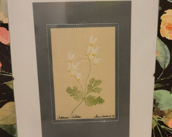 Sherri Dunbar Mixed Media Hand Embroidered Flower Fabric Quilted Art, Framed, 10x8"