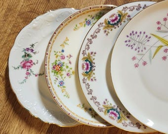 Mismatched Colorful Floral ~6.75" Fine China Dessert Cake Plates Gold Rims Porcelain Eclectic Set