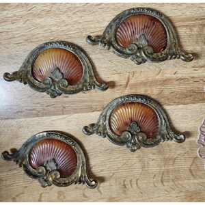 VTG Keeler Bakelite & Brass Waterfall Shell Dresser Handle Pulls Vintage 1930's