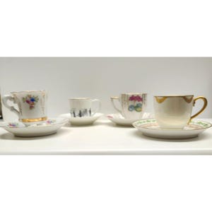 Mismatched China Cups & Saucers Demitasse Tea Party Set of 4 Golds Limoges