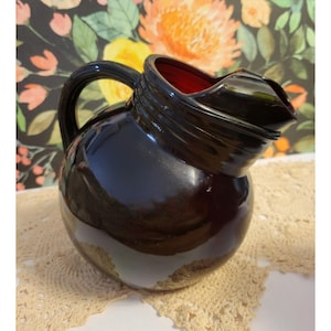 Ruby Red Tilt Ball Jug Pitcher Horizontal Band, Anchor Hocking Royal Ruby Vintage Glass