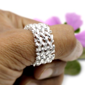 Mesh Ring, Flexible Ring, 925 Sterling Silver Ring, Handmade Ring, Ring For Woman and Men, Beaded Ring, Seed Bead Wide Band Ring