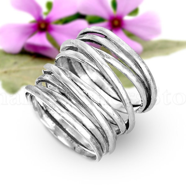 925 Sterling Silber Ring, Statement Ring, Ring für Frauen, Wire Wrapped Ring Band, Schlichte Breite Ring, Handgemachter Schmuck