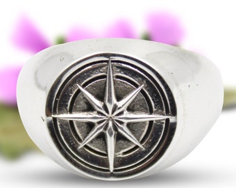 Compass North Star Ring, 925 Sterling Silver Ring, Signet Rings For Men, Silver Mens Ring, Mens Party Ring, Handmade Ring