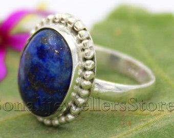 Lapis Lazuli Edelstein, 925 Sterling Silber, Bandring, Naturstein Ring, Silberring, Lapis Lazuli Ring, Blauer Stein Ring, handgemachter Ring