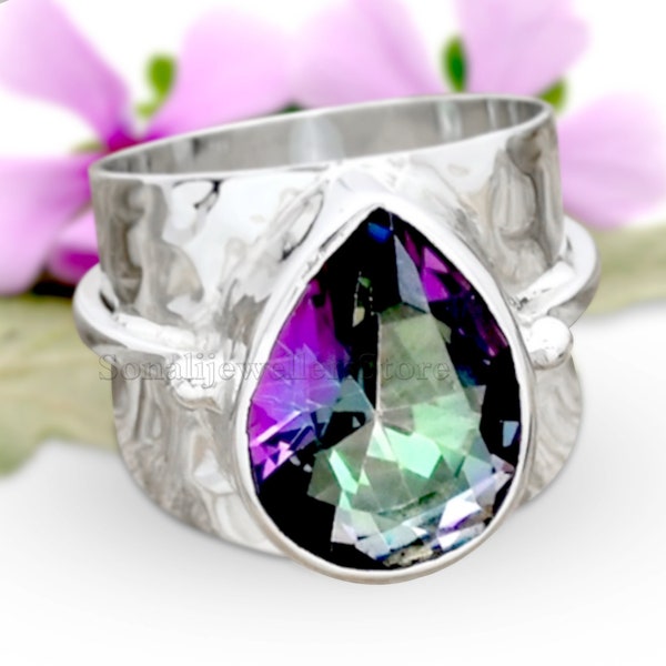 Mystic Topaz Stone Solid 925 Sterling Silver Ring Band Ring Stone Rings Statement Ring, Boho Ring Handmade Ring Wedding Ring Gift Ring