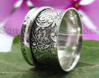 Bague en argent sterling massif 925, Bague fleurs spinner pour femme, Bague pour le soulagement de l'anxiété, Bague de méditation, Bague tendance, Bague faite main