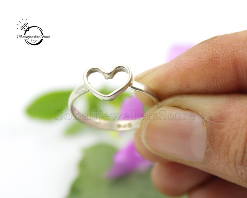 Heart Ring, 925 Sterling Silver, Dainty Heart Ring, Tiny Heart Ring, Minimal Heart Ring, Silver Heart Ring, Handmade Ring, Statement Ring image 6