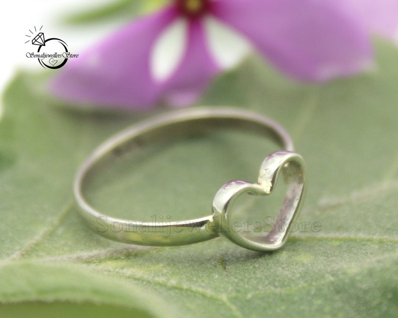 Heart Ring, 925 Sterling Silver, Dainty Heart Ring, Tiny Heart Ring, Minimal Heart Ring, Silver Heart Ring, Handmade Ring, Statement Ring image 3