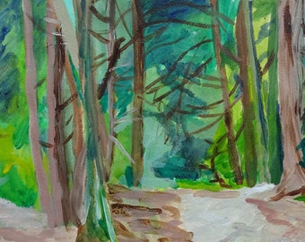 Original Watercolor Landscape Connecticut State Park Forest New England "The Entrance to Old Furnace."