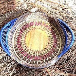 Hand Coiled Pine Needle Basket With Decorative Stitches