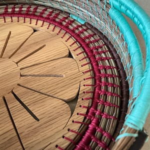 Hand Coiled Pine Needle Basket With Decorative Stitches