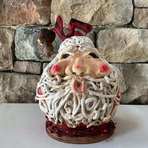 Hand Sculpted Santa Claus Gourd: Whimsical Christmas Decor