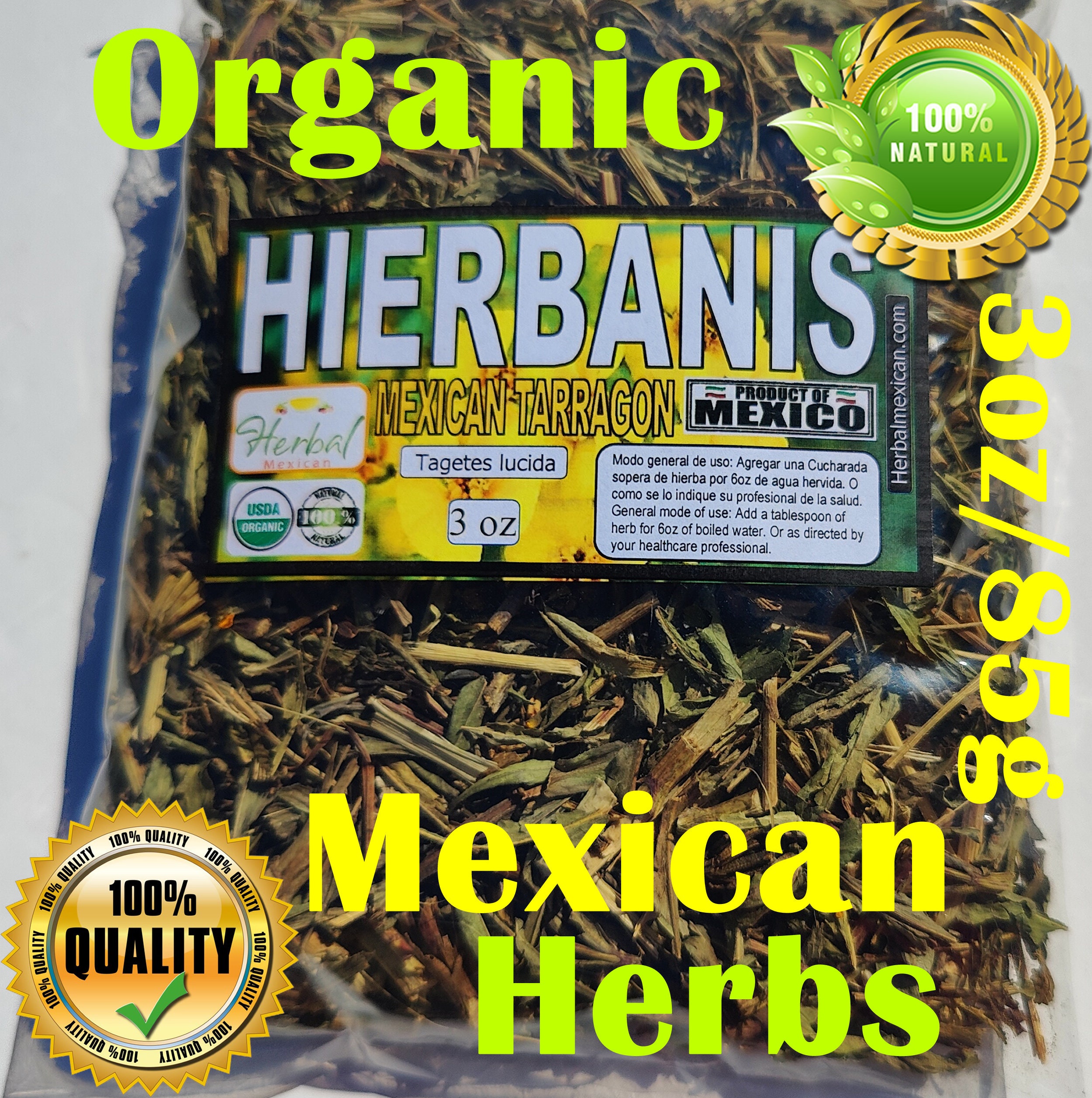 hierbanis,mexican tarragon,tegetes lucida, sweetscented/mint marigold,yerbaniz hierba/te 3oz, santa maria hierba!