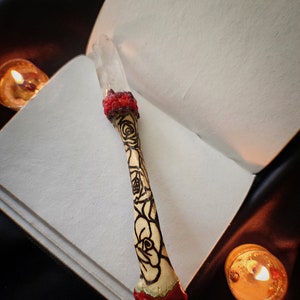 Rose Garden - Gothic Bone Wand With Red Coral, Garnet, & Quartz Crystal,  Witchcore Altar Decor