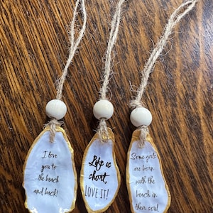 Set of 3 Oyster Shell Ornaments: Beach ornaments, Coastal Decor, Christmas gift