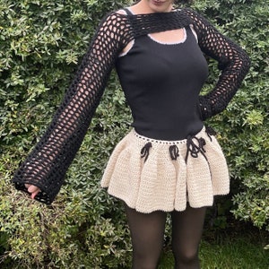 Handmade Crochet Black Bolero Shrug Coverup Long Sleeves Cropped Witchy Sweater Fiber Arts