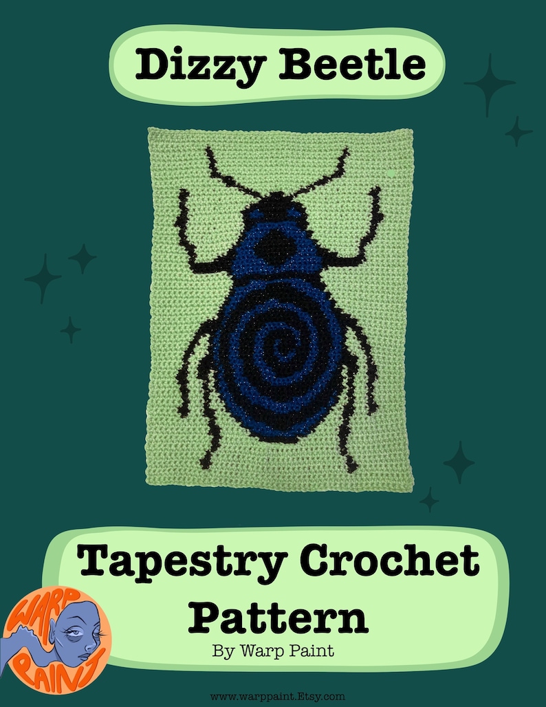 Dizzy Beetle Tapestry Crochet Pattern *DIGITAL DOWNLOAD ONLY* / Swirly Bug Crochet Wall Hanging Pattern image 1