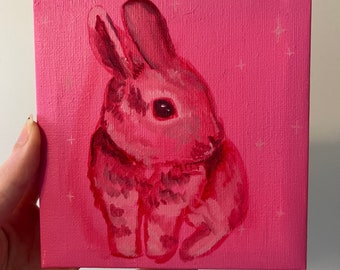 Pastell Baby Hase Original Ölgemälde / Rosa Wandkunst