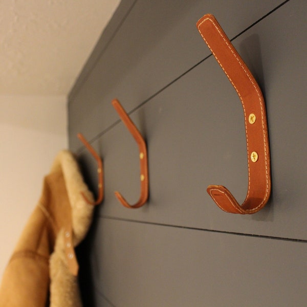 Modern Leather Wrapped Coat Hook, Coat Hanger, Hat Hook. 4 Colors Available! Genuine Leather!