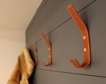 Modern Leather Wrapped Coat Hook, Coat Hanger, Hat Hook. 4 Colors Available! Genuine Leather!