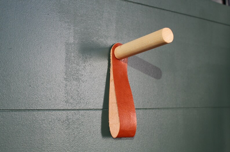 Leather Strap Walnut Oak or Maple Dowel Coat Hook/ Coat Etsy