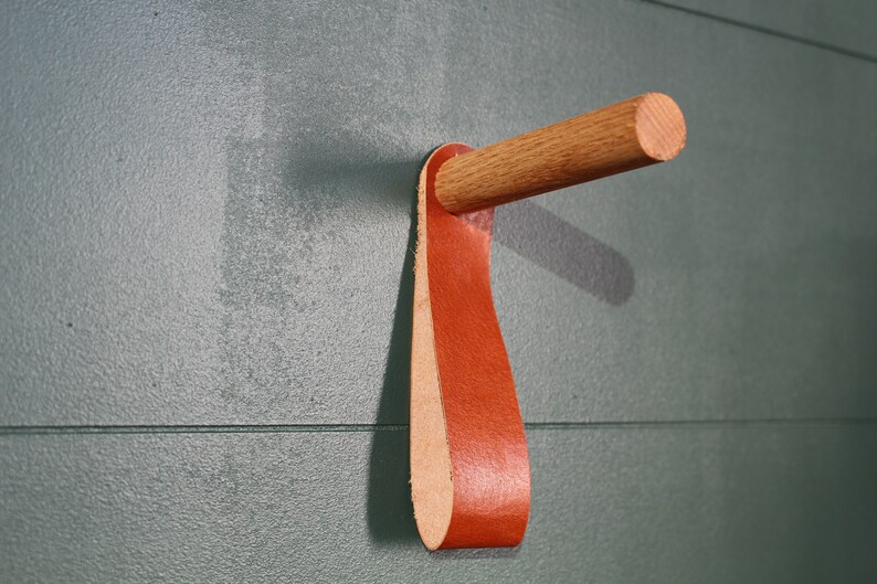 Leather Strap Walnut Oak or Maple Dowel Coat Hook/ Coat Etsy