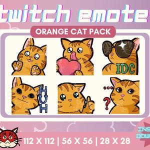 Orange Cat Twitch Emote Pack x6 | Tabby Cat | Youtube | Cute Emotes | Twitch Assets | Cool | Kawaii | Kitten