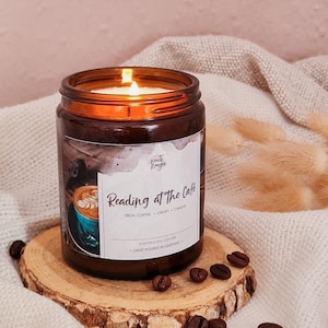 Reading at the Café: Coffee Candle for Bookworms and Coffee Lovers, Bookshelf Decor, Book Nook Gift