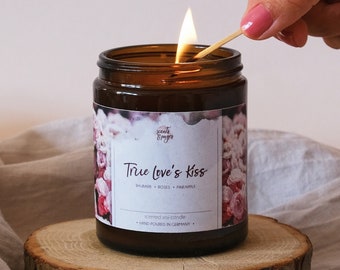 Fruity Scented Candle True Love's Kiss, Pineapple Rhubarb Rose, Bookish Decor, Fairy tale Inspired