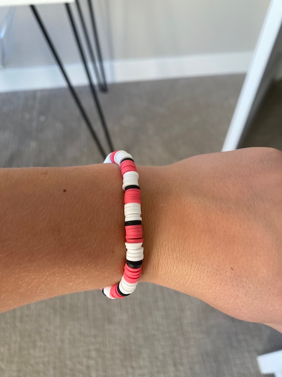 Red, White and black clay bead bracelet