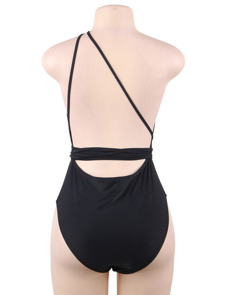 Black One Piece Bathing Suit Deep Vneck Convertible Ways to Etsy