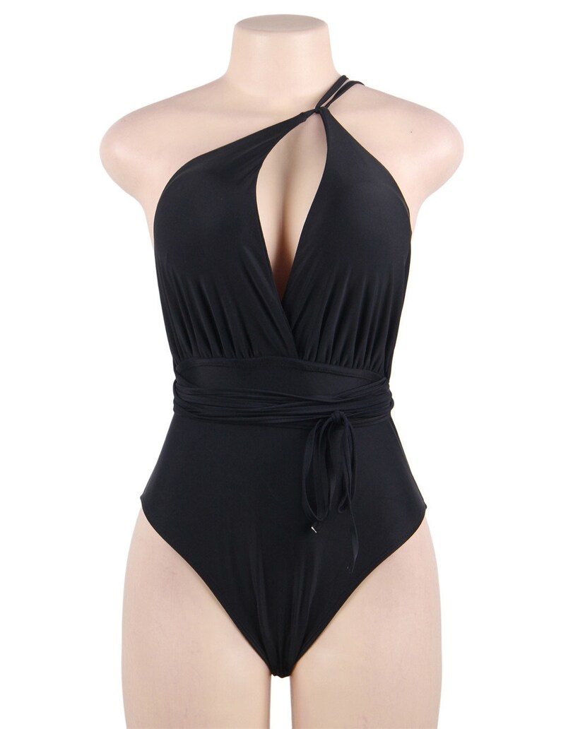 Black One Piece Bathing Suit Deep Vneck Convertible Ways to Etsy