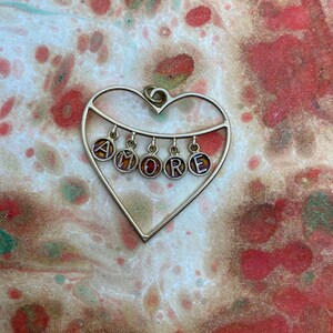 18k Gold and Enamel Heart Pendent Amore on one side and Ti Amo