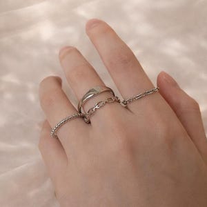 Silver Open Adjustable Ring Set, Minimalist Stackable Bands, US 5-9