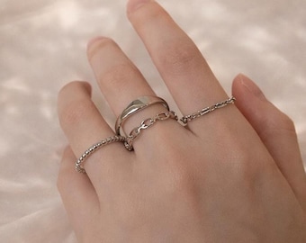 Juego de anillos ajustables abiertos de plata, bandas minimalistas apilables, tallas 5-9 de EE. UU.