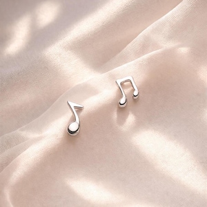 Sterling Silver Music Note Stud Earrings, Minimalist Musical Jewelry, Gift for Music Lover