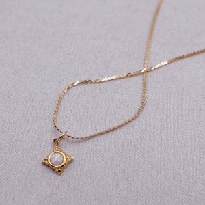 Dainty Opal Necklace: 18K Gold Tone Vintage Pendant, October Birthstone