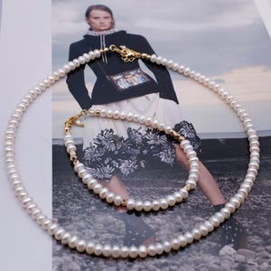 Dainty Freshwater Pearl Necklace & Bracelet Set: Gold Accent Bridal Jewelry
