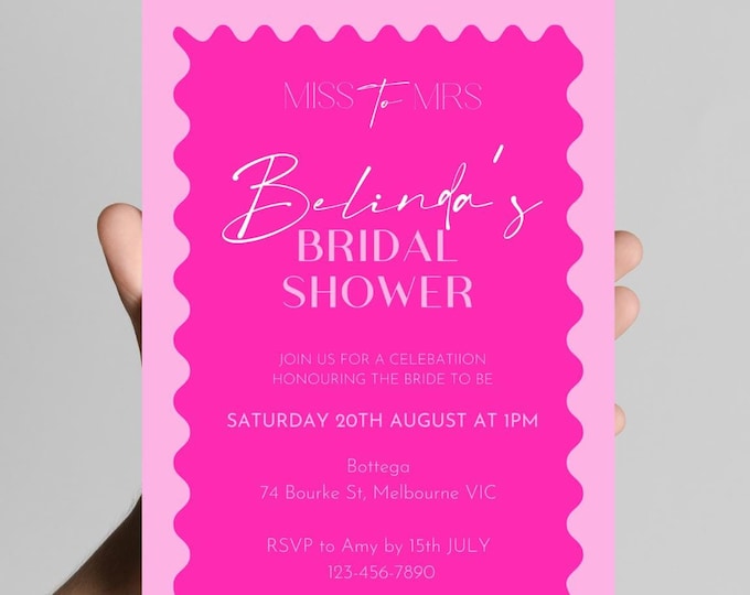 Hot Pink Miss to Mrs Bridal Shower Invitation