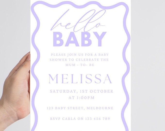 Baby Shower Purple Wavy Invitation